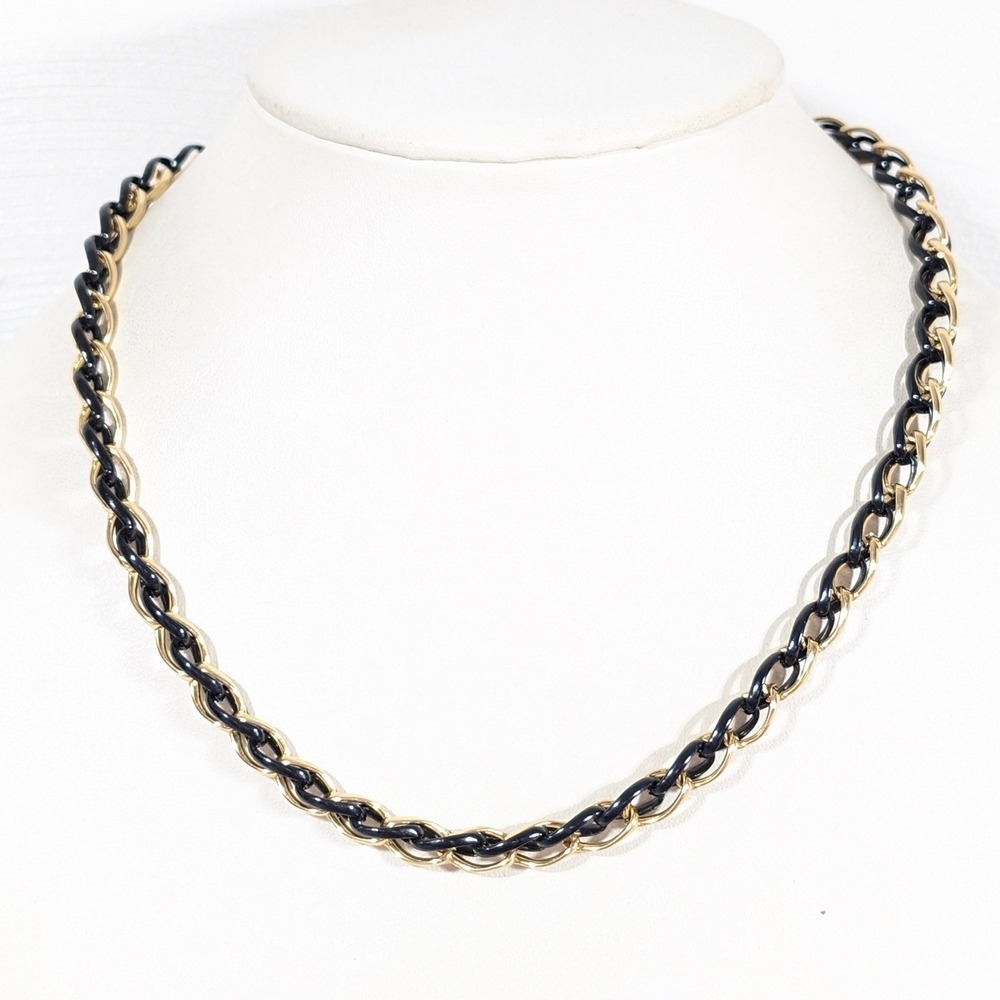 Vintage 1980s Avon Black‎ Enamel and Gold Tone Curb Link Necklace 18"